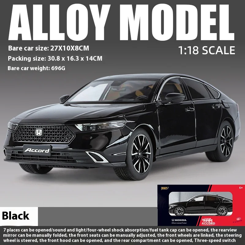 (preto) Miniatura De Carro Honda Accord Em Escala 1:18