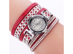 Relógio Feminino de Pulso Veludo com Pulseira Multicamadas de Pedras Preciosas Quartzo (vermelho)