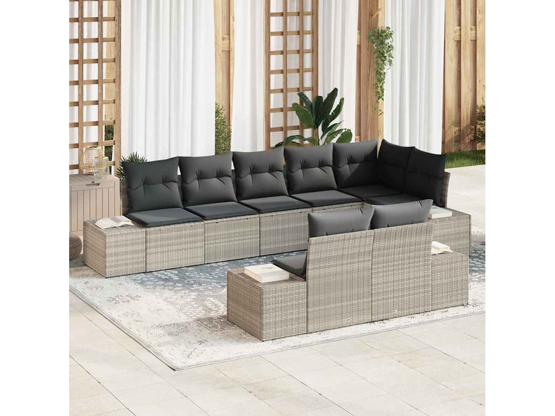 Vidaxl Conjunto De Sofá De Jardim 8 Pcs Cinzento-claro