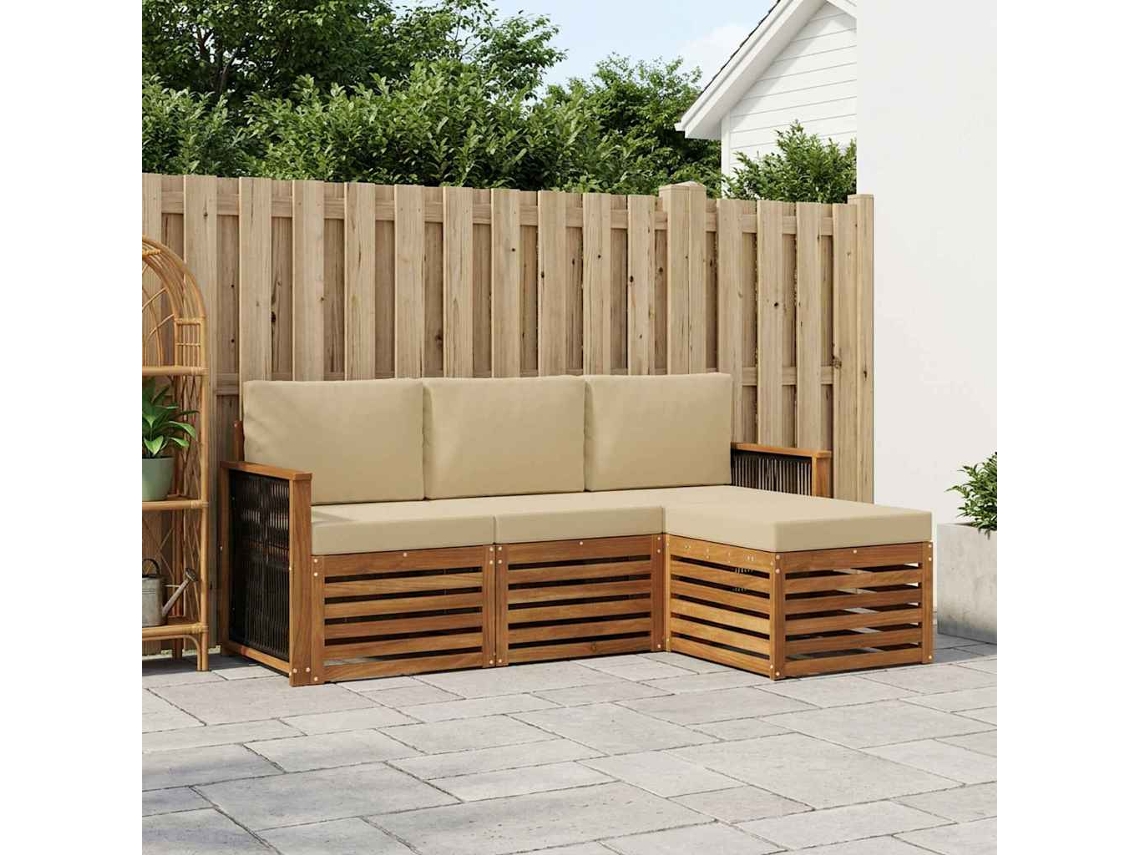 Vidaxl Conjunto De Sofás Para Exterior 4 Unid. Natural E Bege