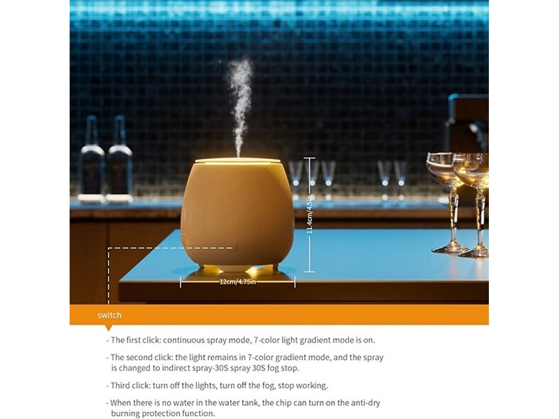 Difusor Compacto De Óleos Essenciais De 150 Ml Com Led De 7 Coresvayotoy