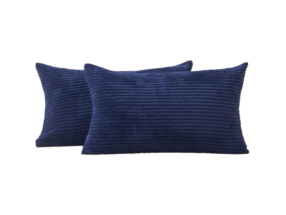 Fronhas Para Encosto, Pacote Com 2, Decorativas, Listradas, De Veludo Cotelê, Retangulares, Capas De Almofada Oblongas Para Sofá - 30 X 50 Cm, Azul Ma