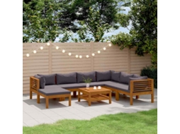 Vidaxl 8 Pcs Conjunto Lounge De Jardim Com Almofadões Acácia Maciça