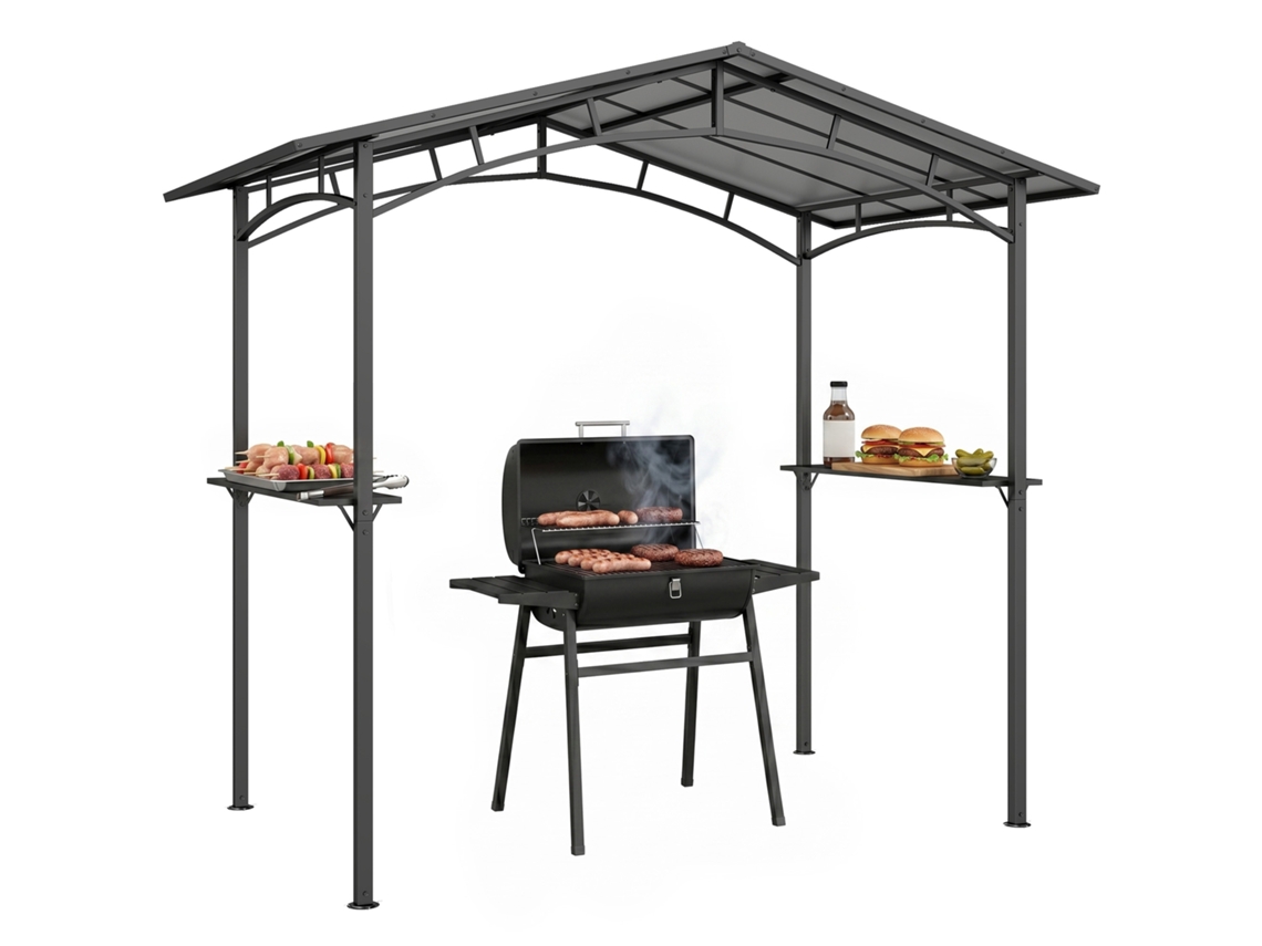 Pavilhão Do Policarbonato Jardim 2,5 X 1,5 M - Abrigo Para Churrasco - 2 Prateleiras - Telhado De Churrasco - Telhado De Preto
