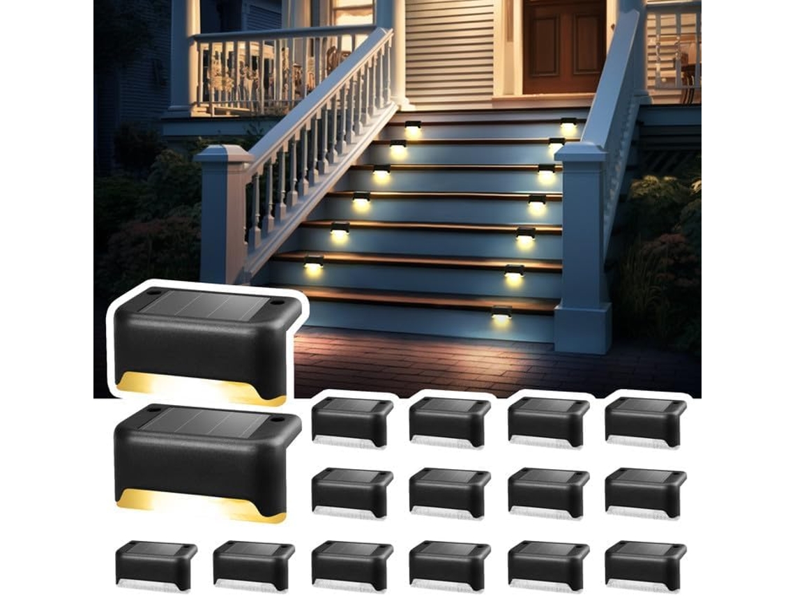 16 Luzes Solares Externas Preto/branco Quente Ip, para Escadas/cercas/jardim/pátio/caminhos ZYBLSSBB