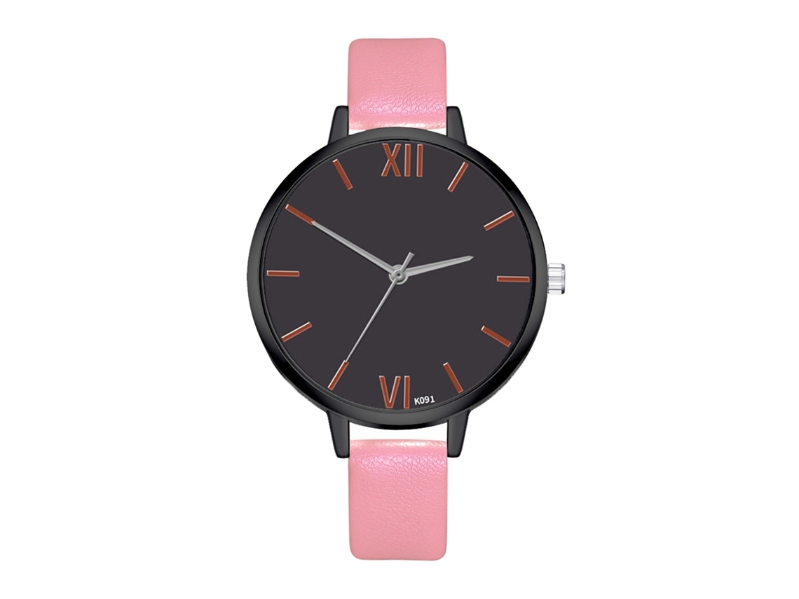 Relógio de Pulso Feminino de Quartzo Analógico de Couro Fashion Elegante Rosa