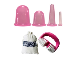 Fasst 4 Piezas Juego de Ventosas de Silicona + Rodillo de Masaje para Masaje Corporal Y Facial CUIDADOS
