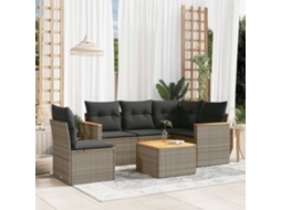 Vidaxl 6 Pcs Conjunto Sofás De Jardim Com Almofadões Vime Cinzento