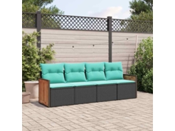 Vidaxl Conjunto De Sofá De Jardim Com 4 Peças E Almofadas Em Rattan Sintético Preto