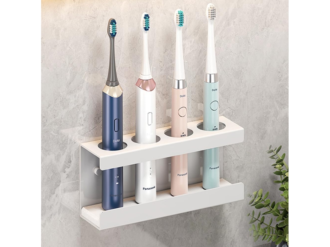 Suporte De Parede Para Escovas De Dentes Elétricas,porta Escovas Dentais Com 4 Espaços,acessório De Banheiro Em Aço Inoxidável E Branco Btforus