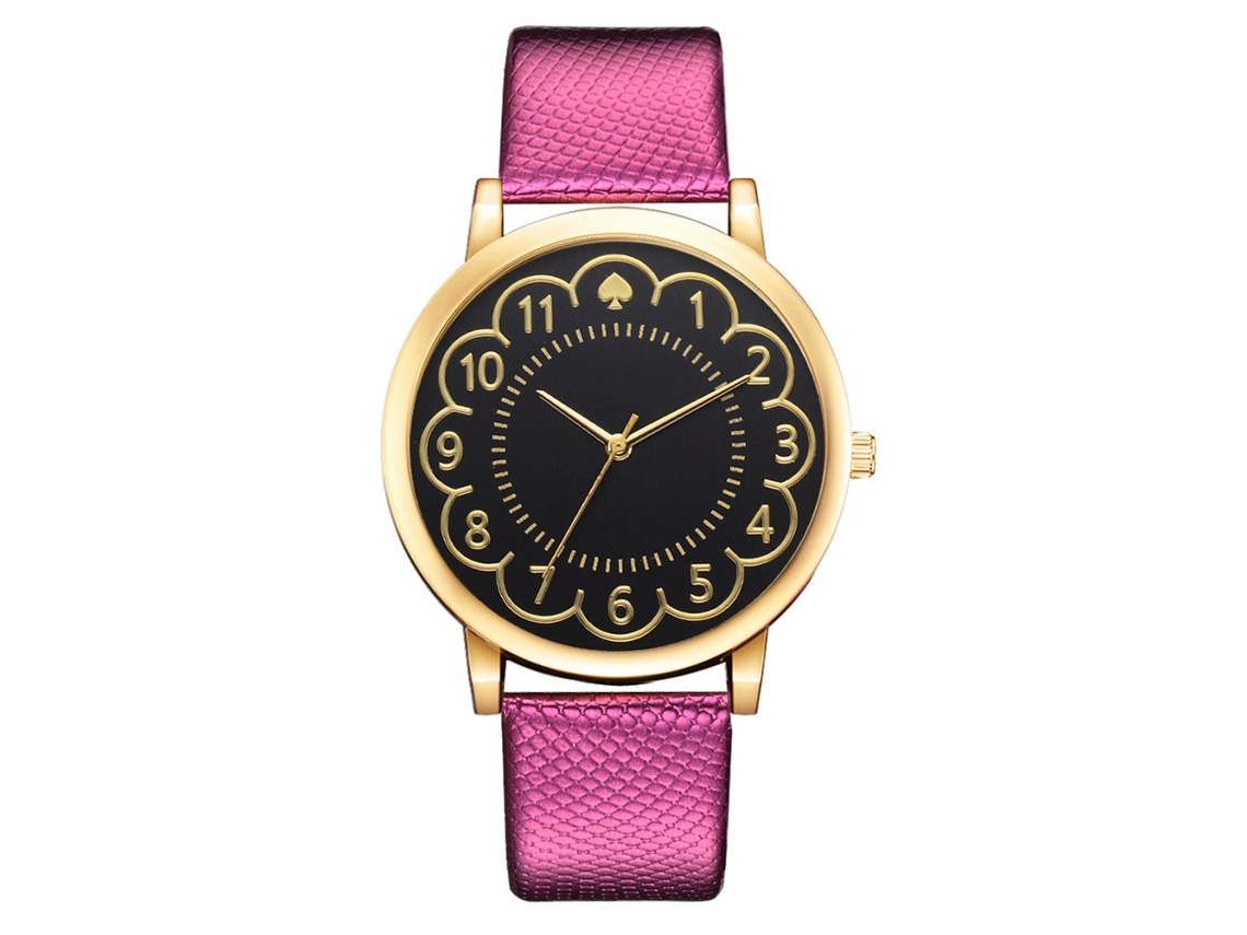 Relógio de Pulso Feminino de Moda com Pulseira Pu, Movimento de Quartzo, Design Vintage Rosa