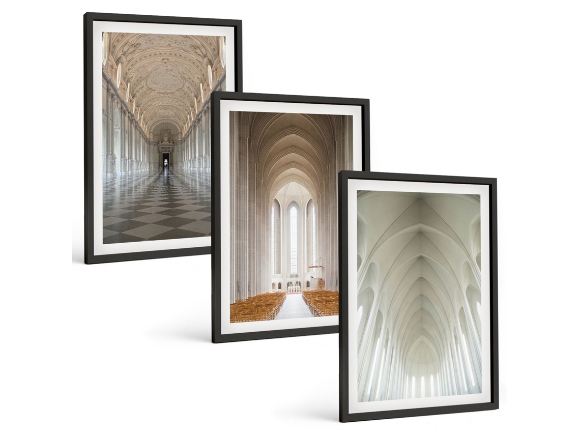 Quadros Decorativos Para Parede Interiores De Prédios Históricos Moldura Preta Quadros Para A Sala De Estar Espelharte (3 Piezas De 40x60 Cm)
