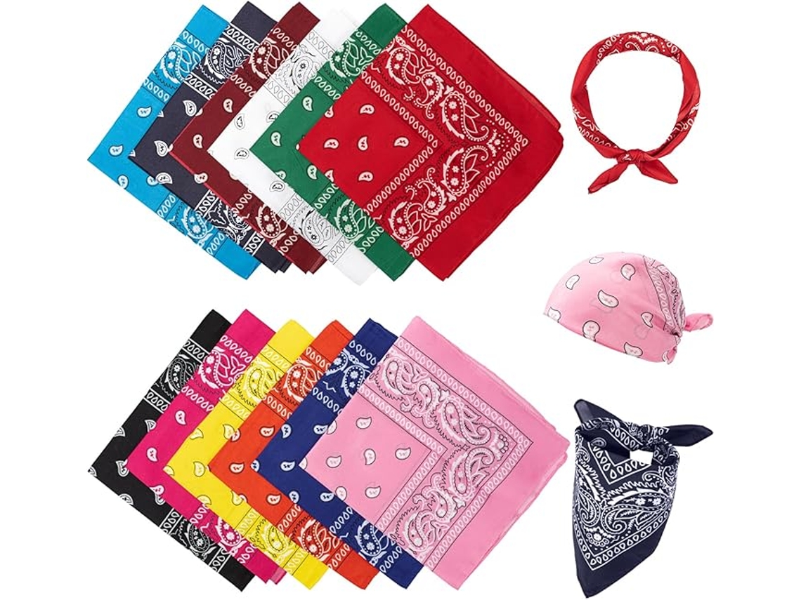 Conjunto De 12 Lenços De Cabeça Unissexo Lenços/faixas De Cabelo Com Estampado Paisley 100 Poliéster Estilo Jeans Elisefashion
