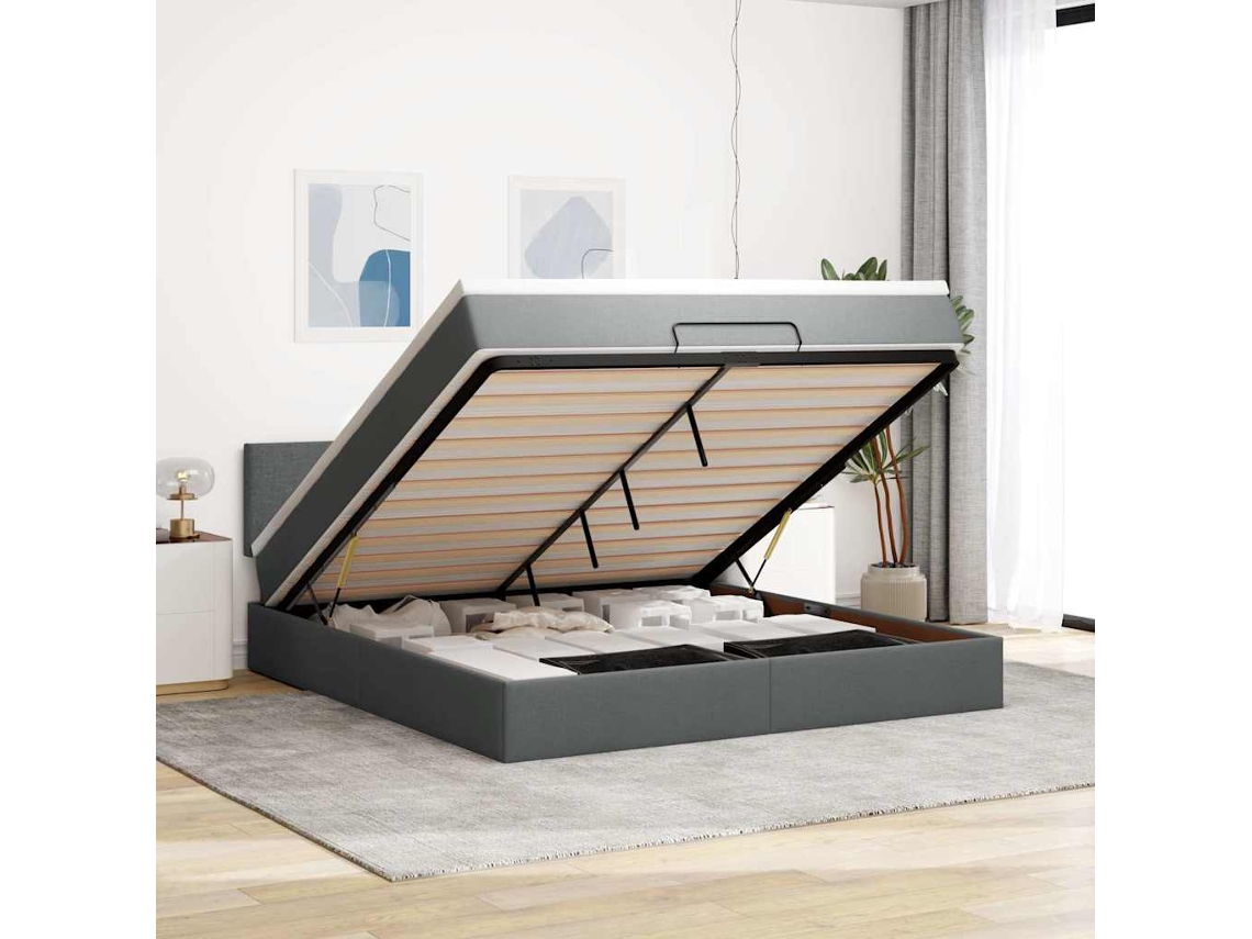Vidaxl Estrutura De Cama Otomana Com Colchão 180x200cm Cinzento Escuro