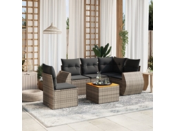 Vidaxl 6 Pcs Conjunto Sofás De Jardim Com Almofadões Vime Cinzento