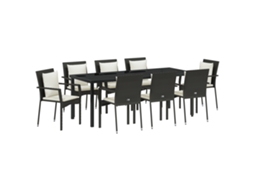 Conjunto 9 Conjunto De Jantar Para Jardim Vidaxl Preto Vime Pe (200 X 80 X 73 Cm)