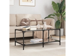 Mesa De Centro Com Topo Em Vidro Preto 98,5x50x40 Cm Aço Lovely Home