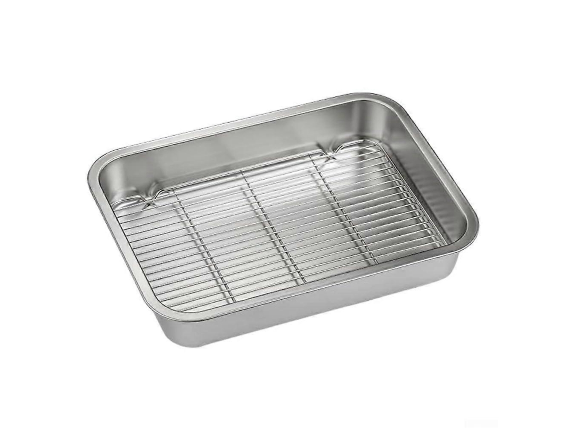 Assadeira De Aço Inoxidável Com Grelha De Resfriamento, Conjunto De Bandejas Antiferrugem Para Forno, Ideal Para Carnes E Legumes, Própria Para Lava-l