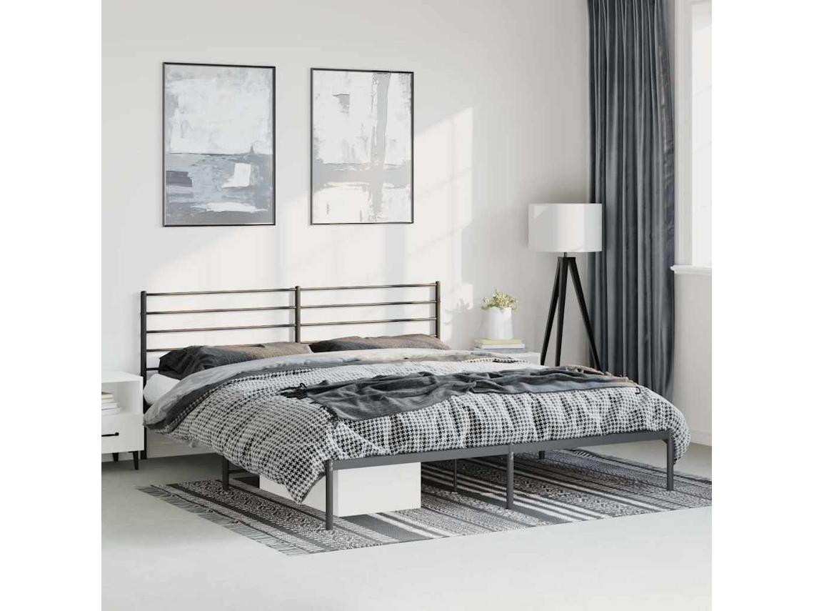 Estrutura De Cama Com Cabeceira 183x213 Cm Metal Preto