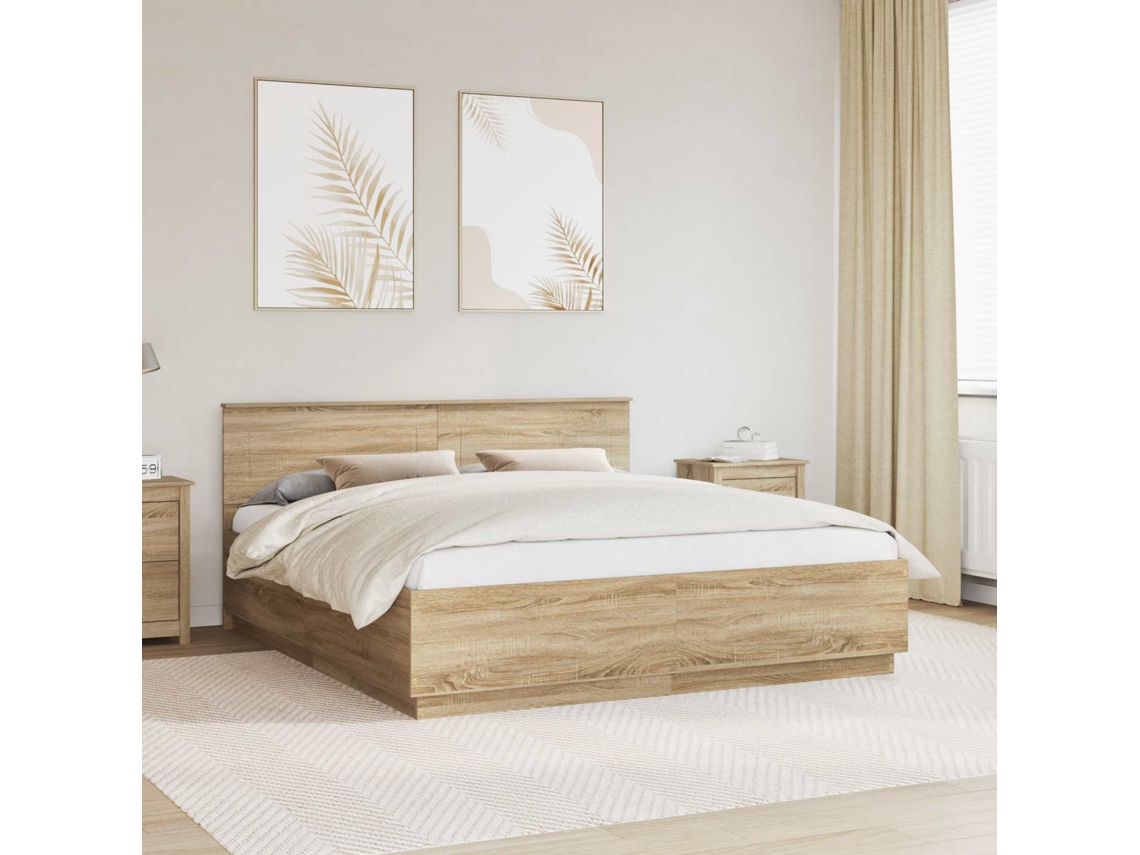 Vidaxl Estrutura Da Cama Com Fitas Led Carvalho Sonoma 200 X 200 Cm