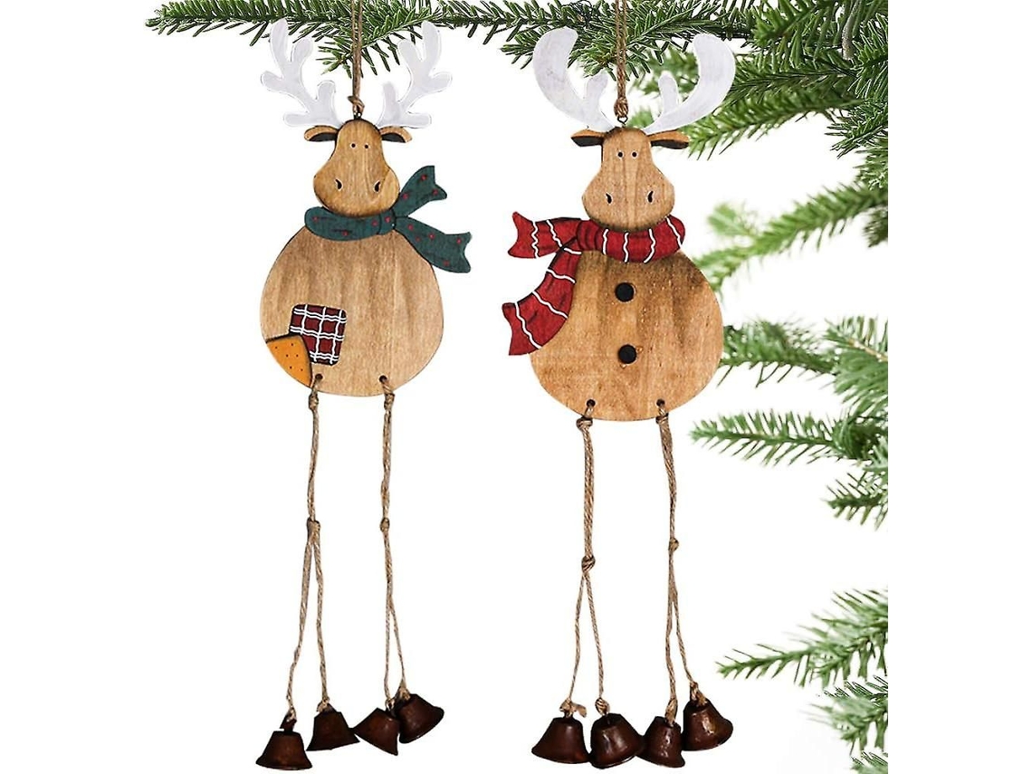 Decorações De Natal Em Madeira Rústica Com Sino, Pacote Com 2 Unidades