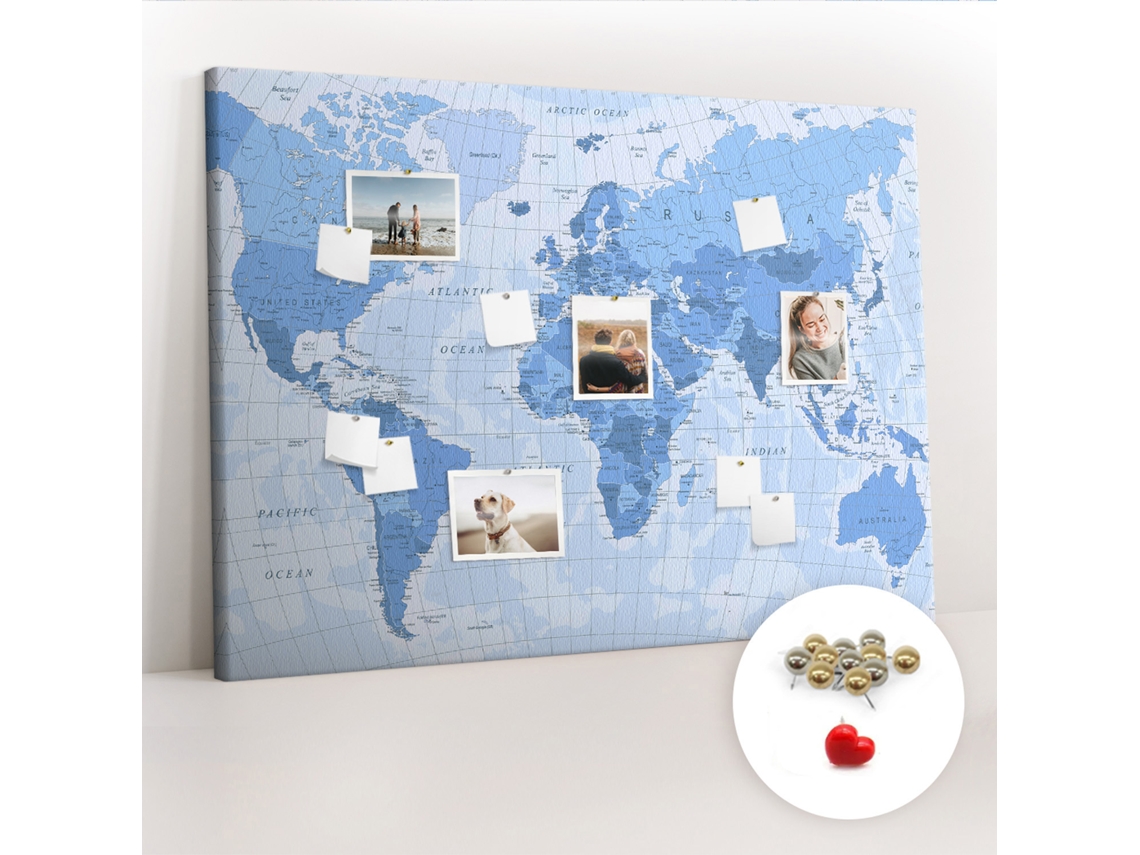 Quadro De Cortiça Com Impressão Mapa-múndi Político Para O Quarto Das Crianças Espelharte (140x100 Cm)