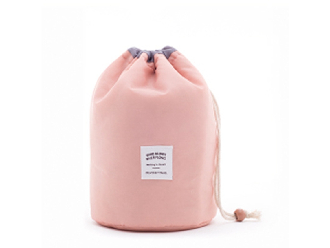 KOFIHETY Bolsa Cosmética Feminina Em Formato De Balde Com Cordão, Estilo Barril, Para Viagem, Rosa