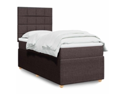 Vidaxl Cama Com Molas/colchão 90x200 Cm Tecido Castanho-escuro