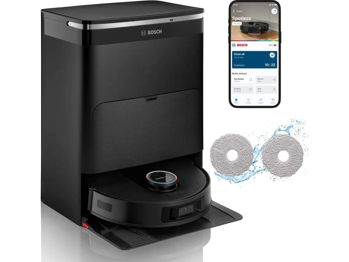 Aspirador Robô BOSCH Spotless Max Cam + Base Autowash (Autonomia: 160 min - 3000 ml - Preto)