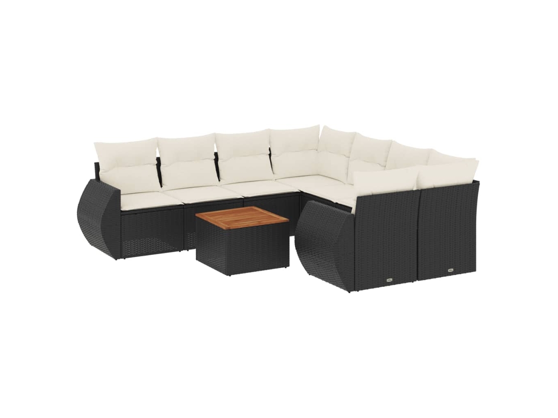 Conjunto de 9 Sofás para Jardim com Almofadões Vime Pe Preto MAISON EXCLUSIVE (9 pcs)