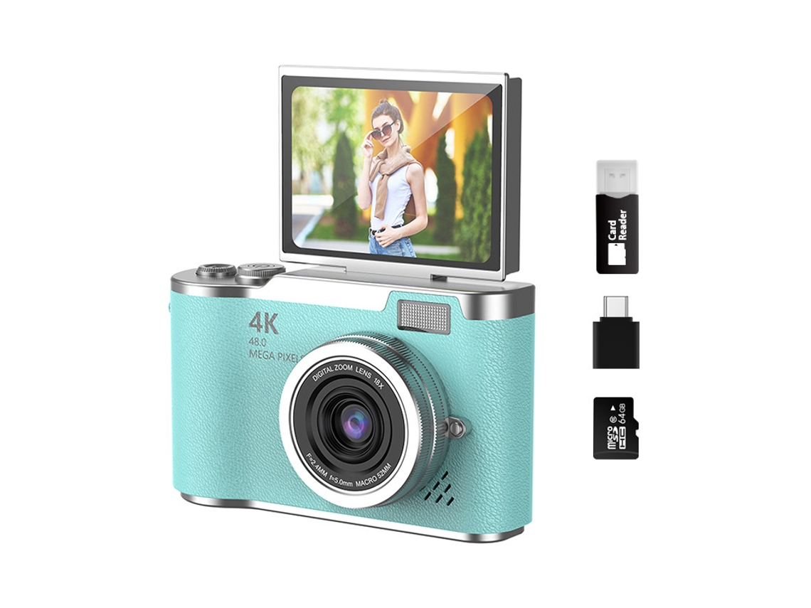 Câmara Digital Câmera Infantil Com Tela Articulada De 2,4 Polegadas E Foco Automático (verde - Cartão De 64 Gb) Cuich