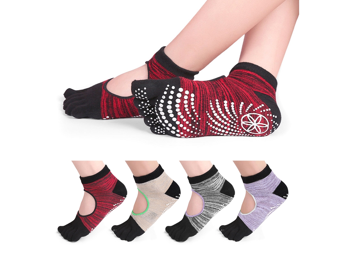 Meias De Yoga Com Dedo Separado Antiderrapantes Com Grip Para Mulher Pilates Barre Dança Fitness