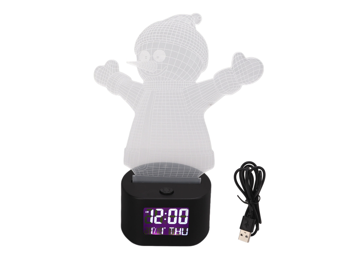 Lâmpada De Noite De Acrílico Boneco De Neve 3d Relógio Calendário Perpétuo Led Colorido