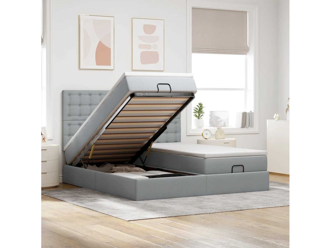 Vidaxl Estrutura De Cama Otomana Com Colchões Tecido Cinzento Claro