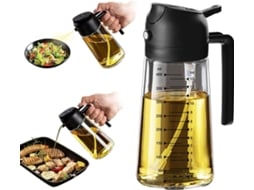 Dispensador Azeite 2 Em 1 – Pulverizador Óleo – Com Graduação – 471 Ml – Cozinha – Plástico – Preto Transparente