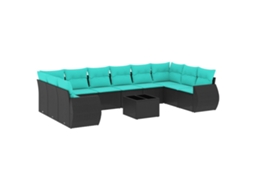 Conjunto de Sofá de Jardim, 11 Peças, Almofadas, Rattan Preto MAISON EXCLUSIVE