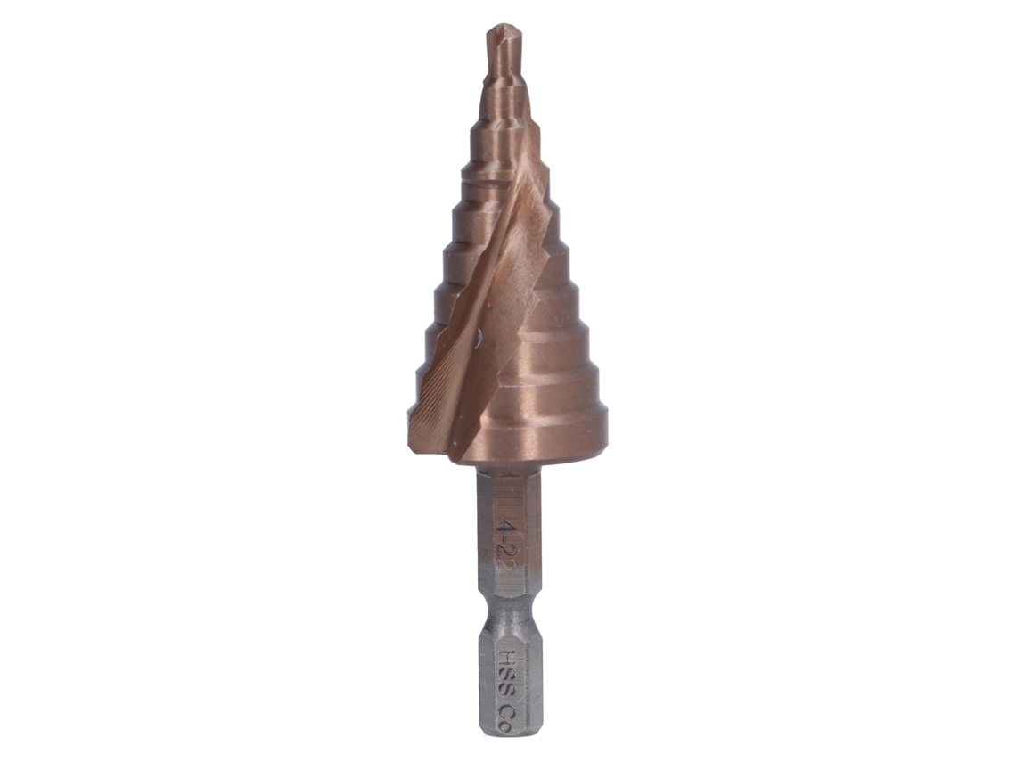 Broca escalonada de aço rápido de 4 a 22 mm com ranhura espiral, para ferro e madeira.