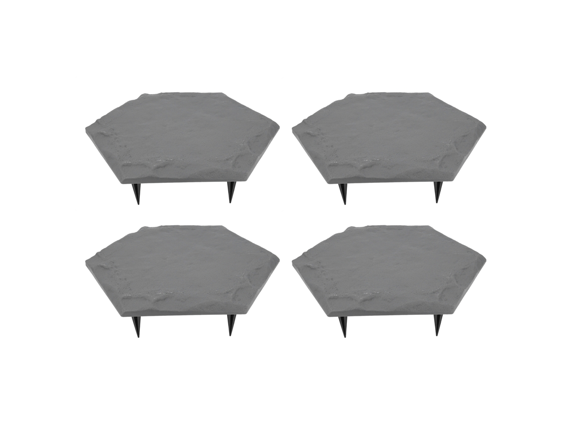4 Pedras De Passo Exteriores Com 24 Estacas Hex Cinza