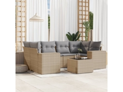 Vidaxl 7 Pcs Conjunto De Sofás P/ Jardim Com Almofadões Vime Pe Bege