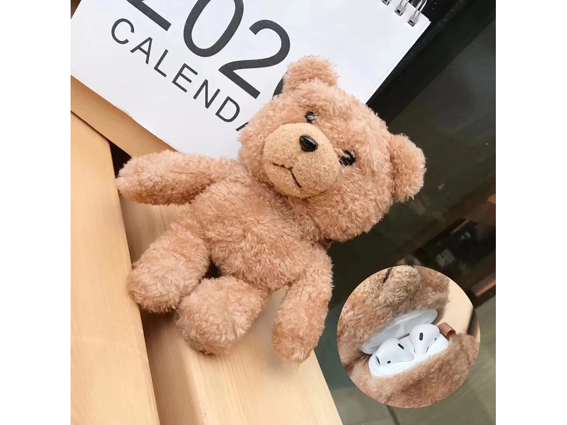 Aetheria capa de Pelúcia Urso Marrom 3d Fofa para Airpods Case com Gancho e Acesso de Carregamento