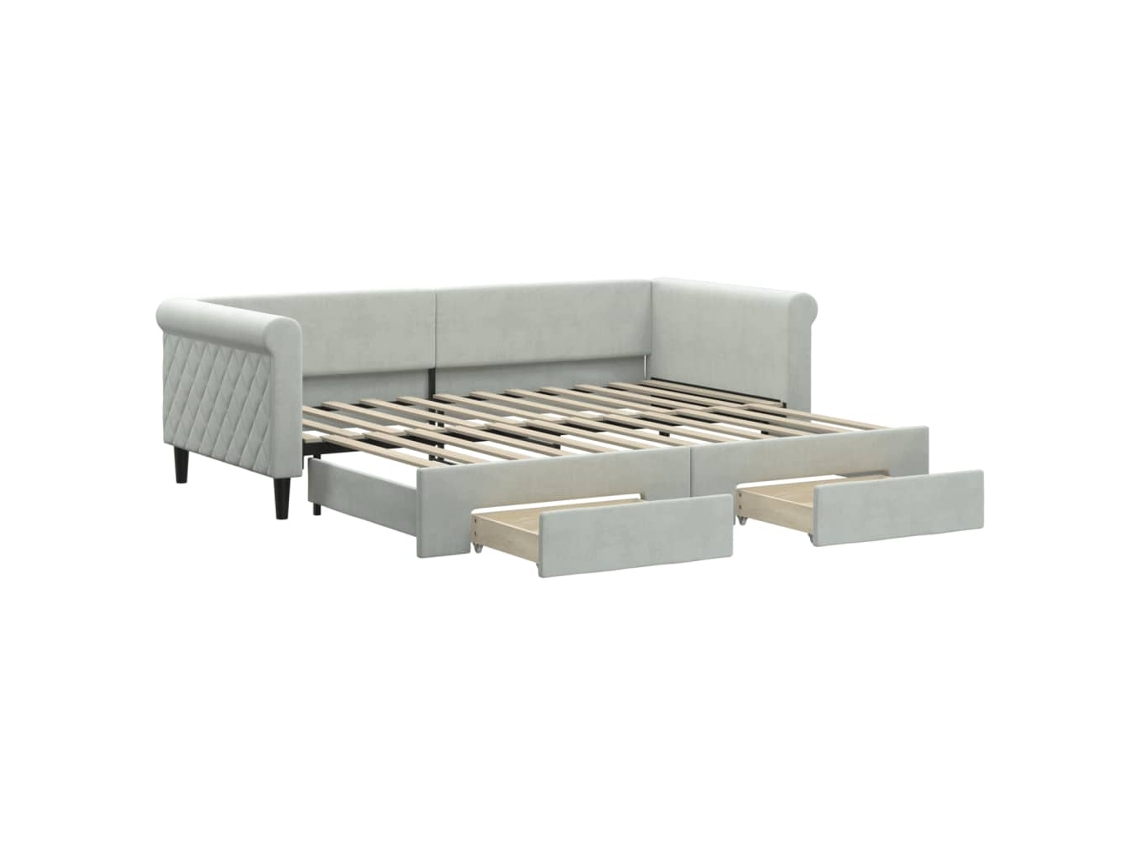 Sofá cama com Gavetão e Gavetas 90x200 Cm Veludo Cinzento Claro MAISON EXCLUSIVE