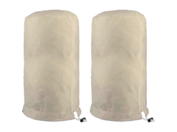 2 capas protetoras para plantas de estufa, 60x80cm, em tecido não tecido com cordão ajustável. Protegem contra frio, gotejamento e animais.