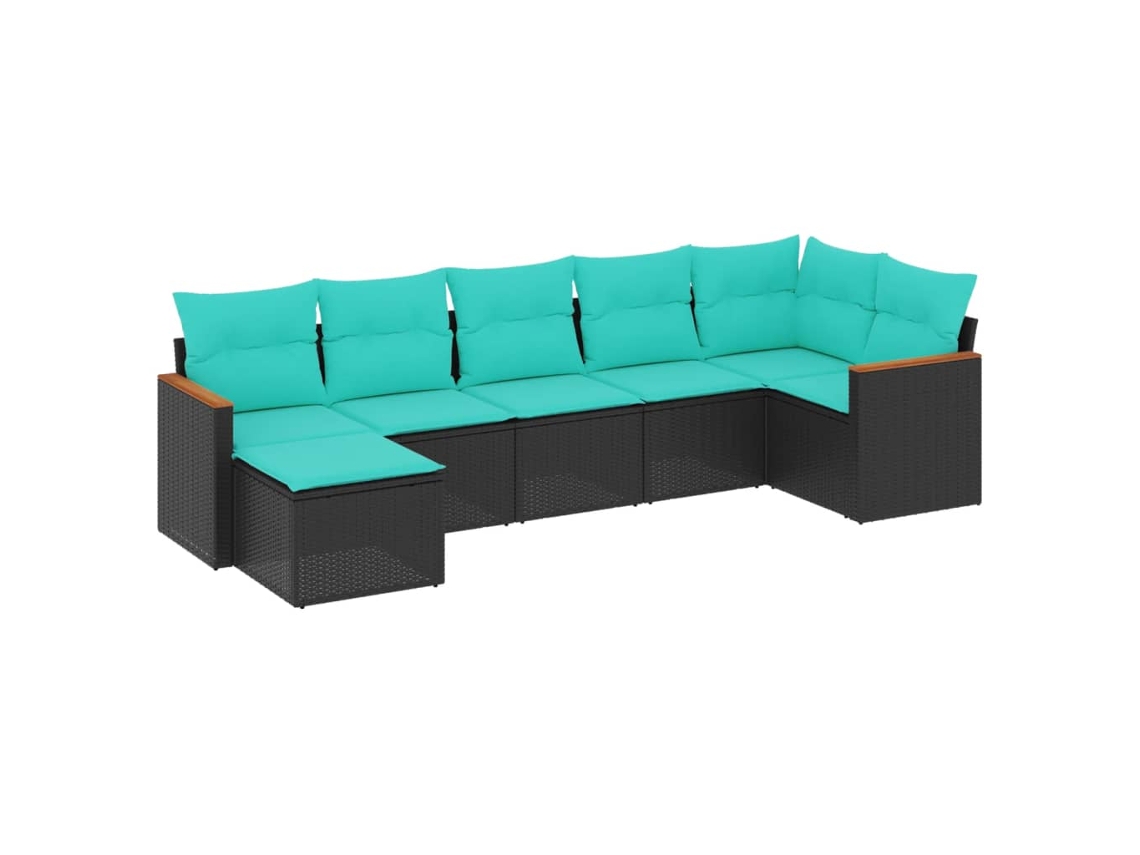 Conjunto de Sofá de Jardim, 7 Peças, Almofadas, Rattan Preto MAISON EXCLUSIVE
