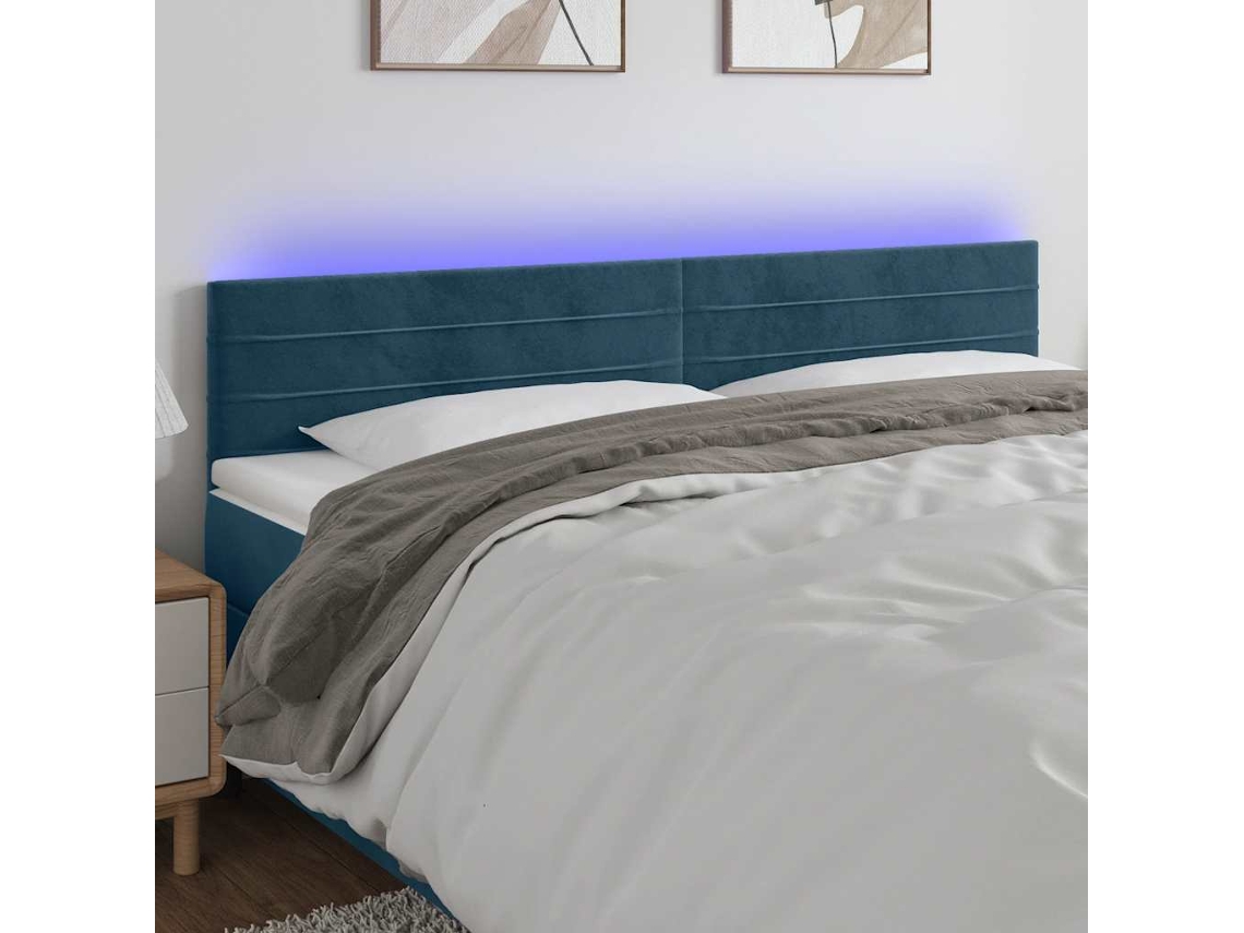 Vidaxl Cabeceira De Cama C/ Luzes Led Veludo 160x5x78/88cm Azul-escuro