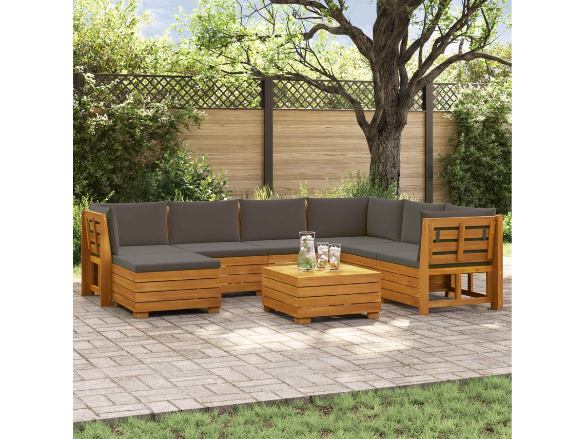 Vidaxl 8 Unid. Conjunto De Sofás Para Exterior Castanho