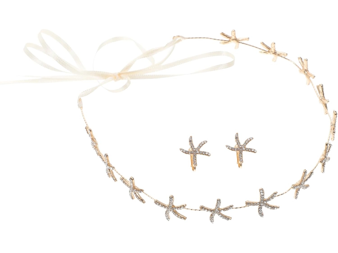 2 Conjuntos De Acessórios De Casamento Chiques: Coroa Elegante Com Elementos De Estrela-do-mar E Brincos.