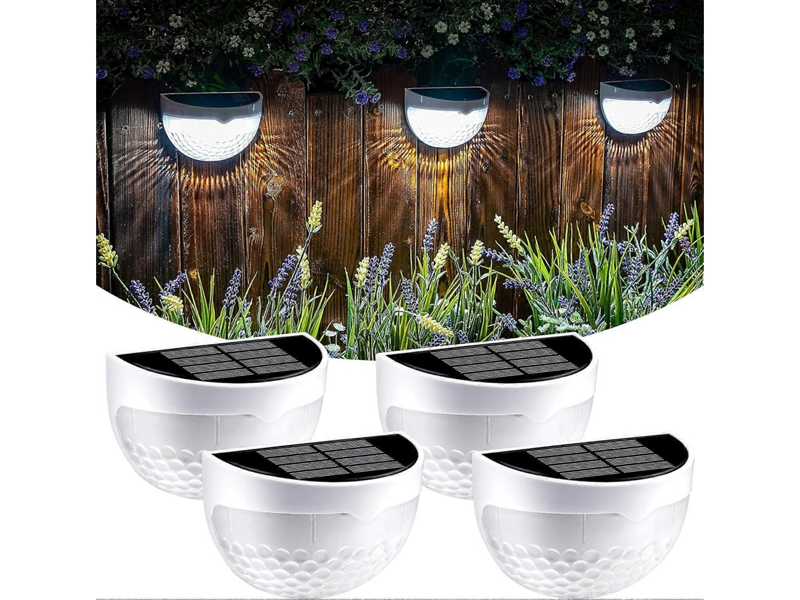 4 Pack de Luzes Solares para Cerca, Luzes Exteriores Impermeáveis Solares para Cerca, Piso, Escada, Poste, Parede (branco)