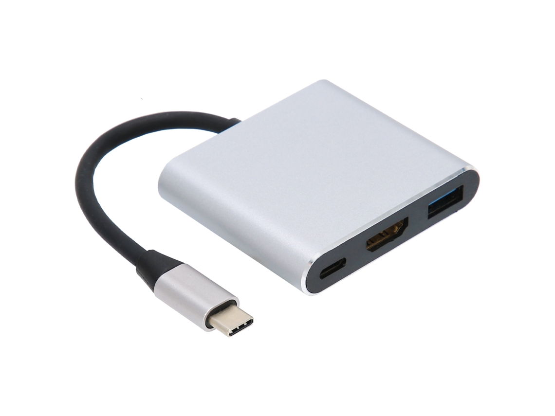 Aetheria concentrador Type‑c 3 em 1 com Hdmi, Usb 3.0 e Type‑c, Suporta 4k, 5gbps, Liga de Alumínio Cinza