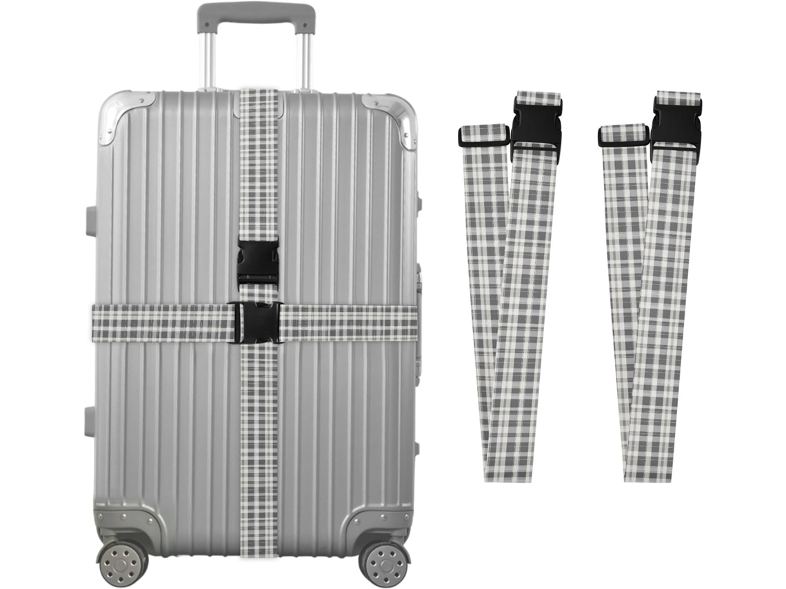 Conjunto De 2 Cintas Bagagem Xadrez Cinza E Branco Para Malas, Cintas De Viagem, Acessórios Para Cintos, Conector De