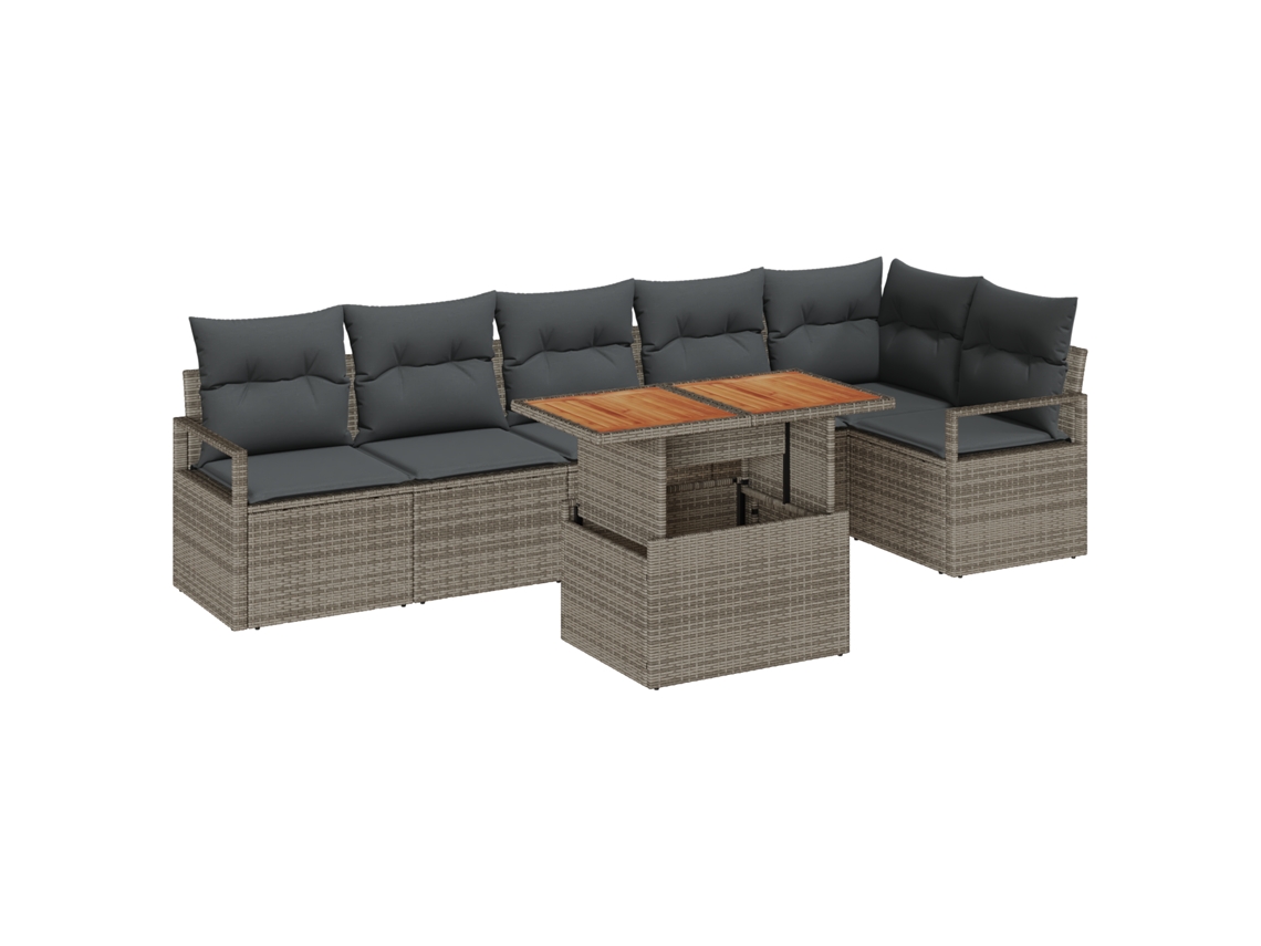 Conjunto 7 Conjunto De Sofá De Jardim Vidaxl Cinzento Vime Pe (100 X 55 X 73 Cm)